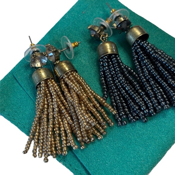 J.Crew Beaded Dangle Drop Earrings 2 Pair Gold Gray Blue - Picture 2 of 8